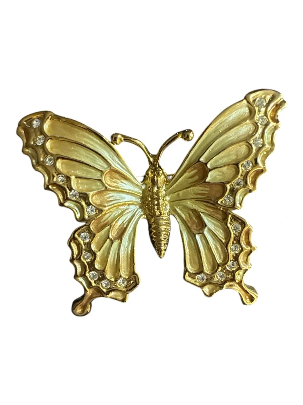 Gold Enameled Butterfly Brooch